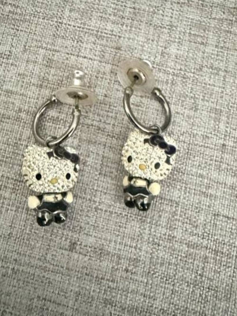 Authentic Swarovski Hello Kitty Silver Dangle Earrings gothic